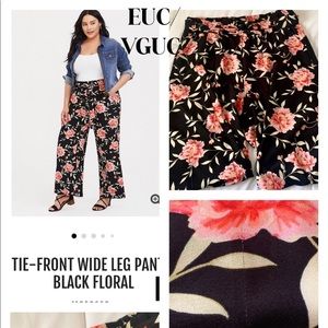 Black Floral Tie-Front Wide Leg Pant - Torrid